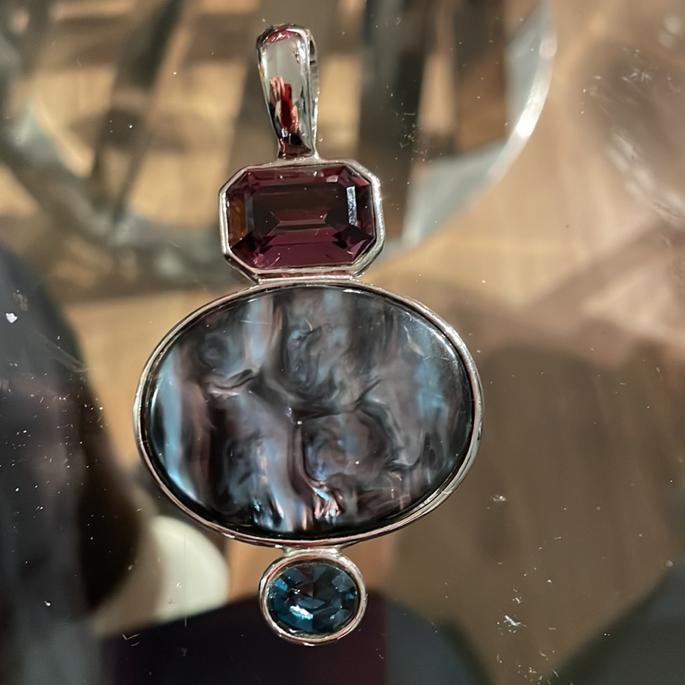 Amethyst with Calsilica stone and emerald gemstone pendant Swarovski crystals!